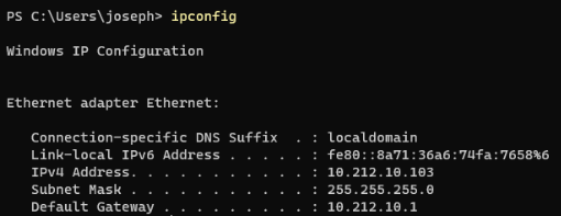 ipconfig output